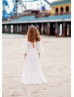 Ivory Lace V Neck Ruffle Boho Beach Flower Girl Dress